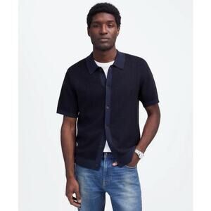 NWT Madewell Tuck-Stitch Button-Up Sweater Polo Navy Black Size XS